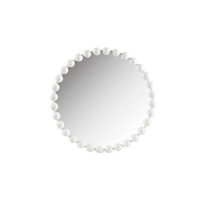 27" Beaded Round Wall Mirror - White