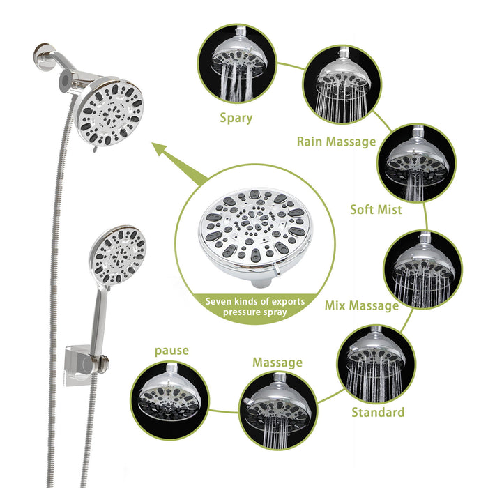 Multi Function Dual Shower Head - Shower System With 4.7" Rain Showerhead, 7 Function Hand Shower, Chrome