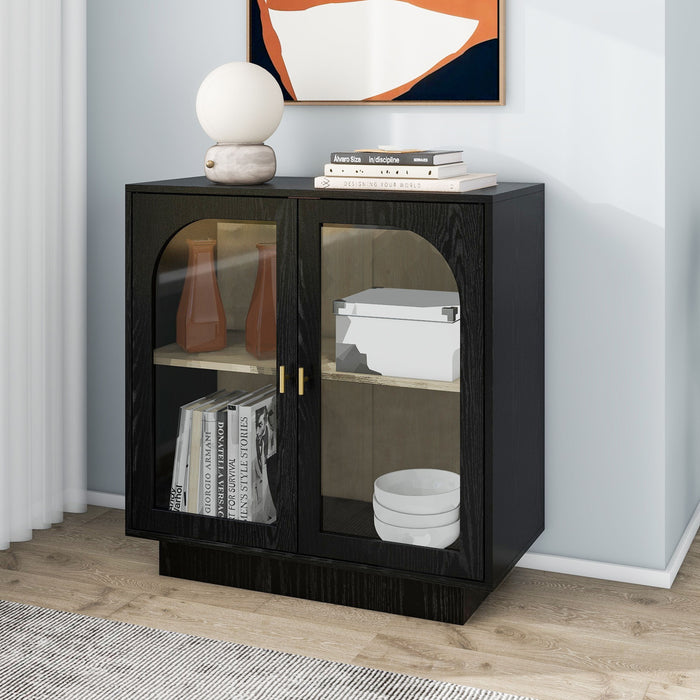 Storage Cabinet With 2 Glass Door For Living Room, Dining Room, Study - Black