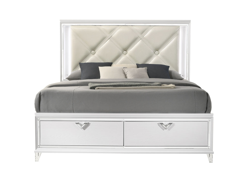 Prism Modern Style King 5 Pieces Bedroom Set With LED Accents & V-Shaped Handles