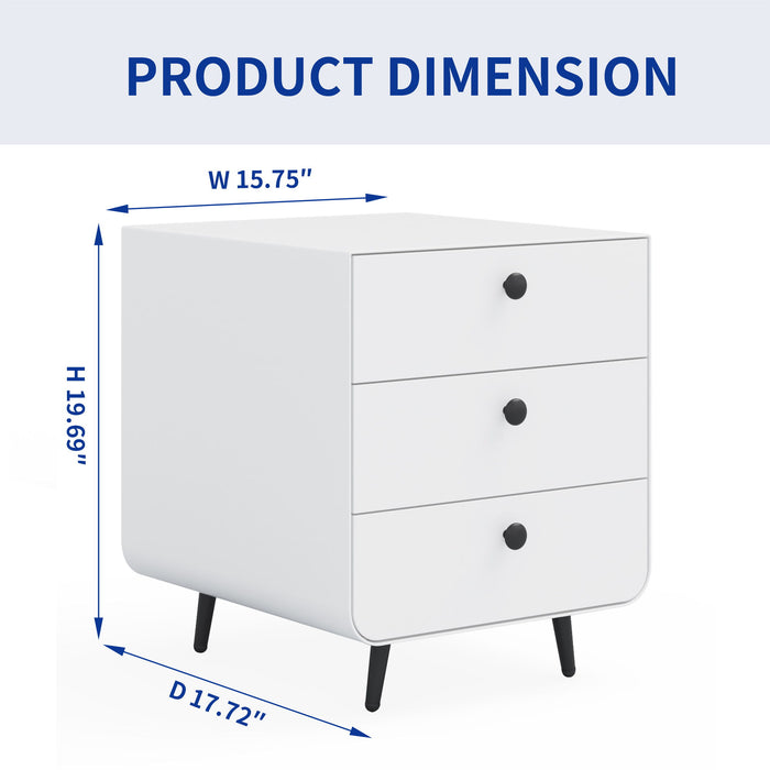 Modern Night Stand Storage Cabinet For Living Room Bedroom, Steel Cabinet With 3 Drawers, Bedside Furniture, Circular Handle