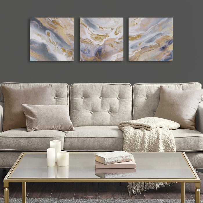 Glitter And Gold Foil Abstract Triptych 3 Piece Canvas Wall Art Set