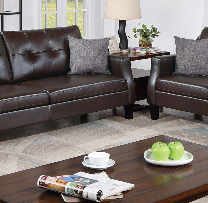 Contemporary Living Room Furniture 2 Pieces Sofa Set Dark Brown Gel Leatherette Couch Sofa And Loveseat Plush Cushion Tufted Plush Sofa Pillows