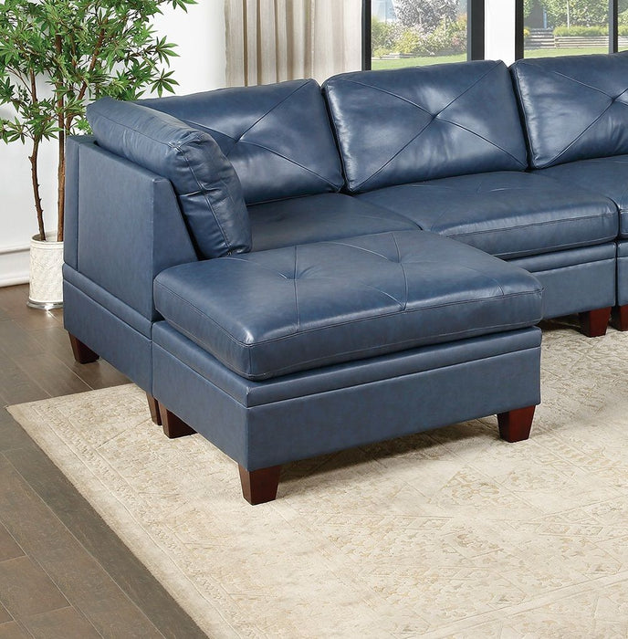 Contemporary Genuine Leather 1 Piece Corner Wedge Ink Blue Color Tufted Seat Living Room Furniture