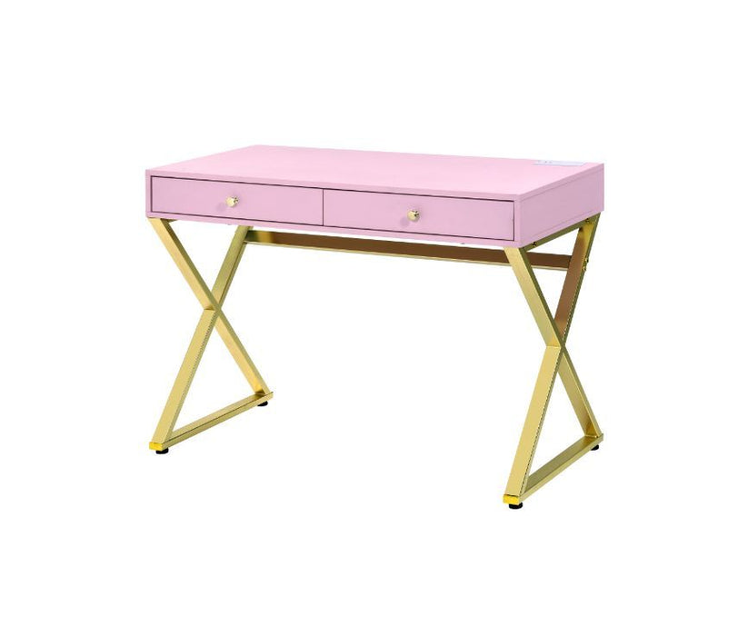 Coleen - Desk - Pink & Gold Finish Unique Piece Furniture