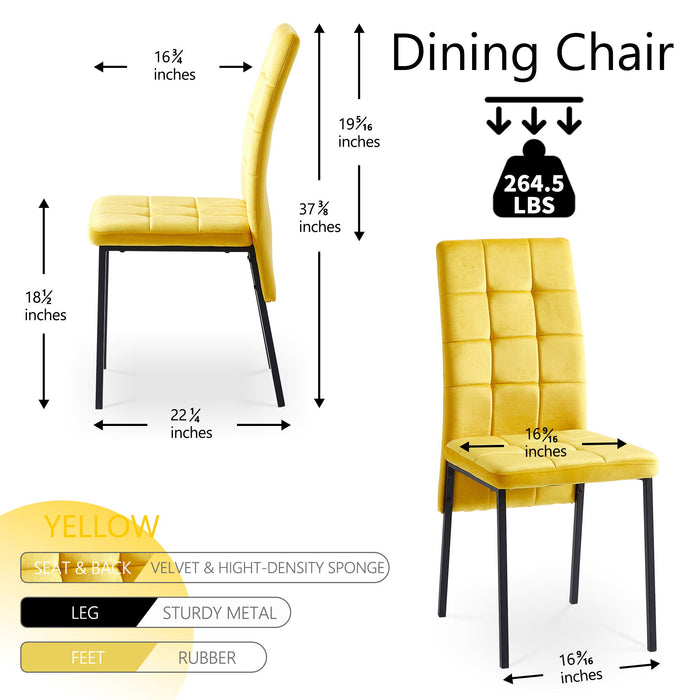5 Piece Dining Set Including Yellow Velvet High Back Nordic Dining Chair & Creative Design MDF Dining Table