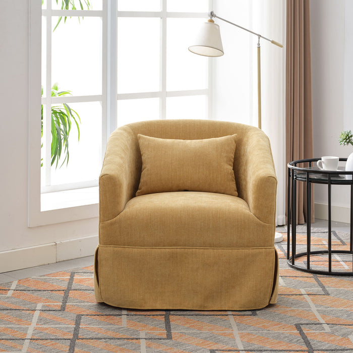 360 Degree Swivel Accent Armchair Linen Blend Musted Yellow