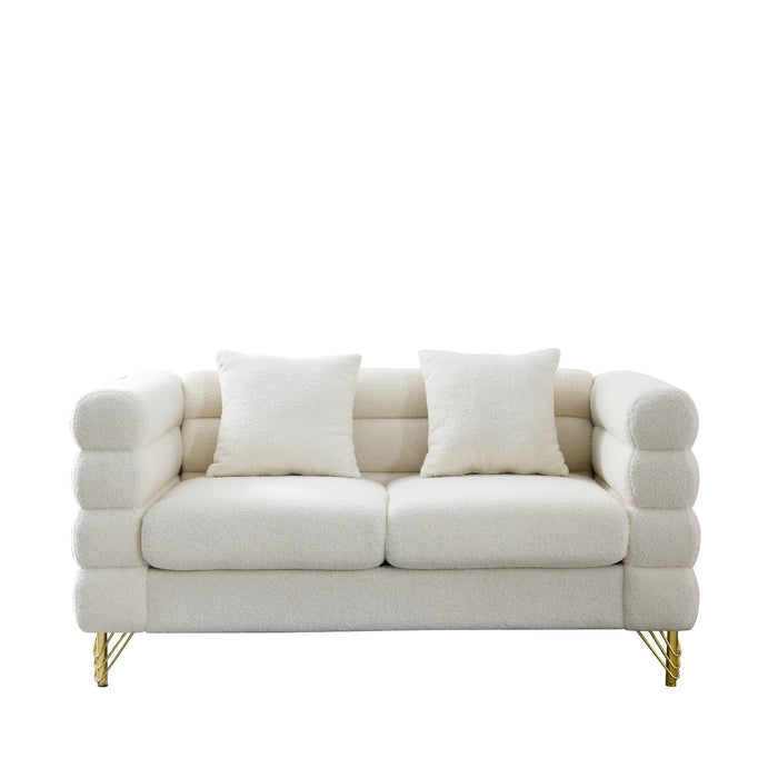 Oversized 2 Seater Sectional Sofa, Living Room Comfort Fabric Sectional Sofa - Deep Seating Sectional Sofa, Soft Sitting With 2 Pillows For Living Room, Bedroom White Teddy (Ivory)