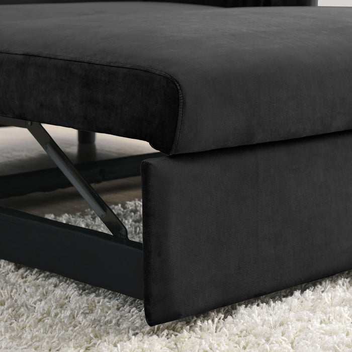 Modern Convertible Sofa With Pull Out Bed, 2 Pillows And Adjustable Backrest - Black