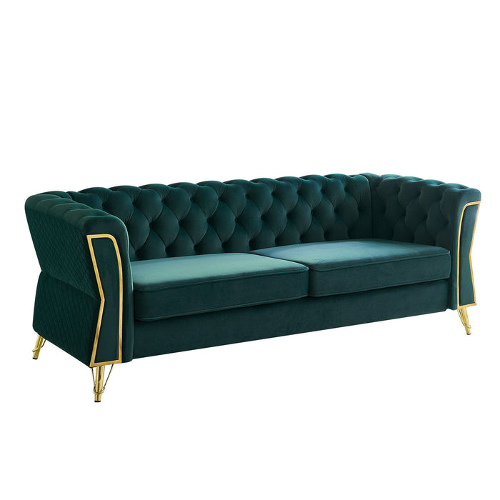 Modern Tufted Velvet Sofa For Living Room Green Color