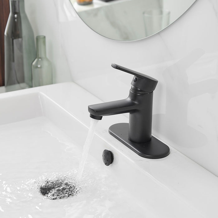 Single Handle Single Hole Low Arc Bathroom Faucet With Supply Line In Matte Black