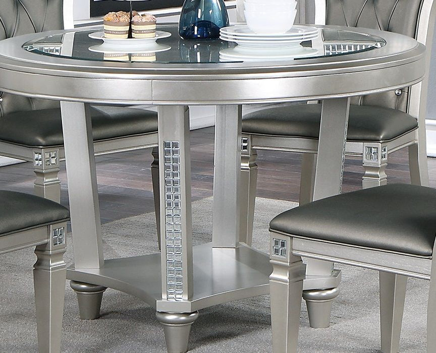 Formal Traditional Dining Table Round Table Silver Hue Glass Top 1 Piece Dining Table Dining Room Furniture
