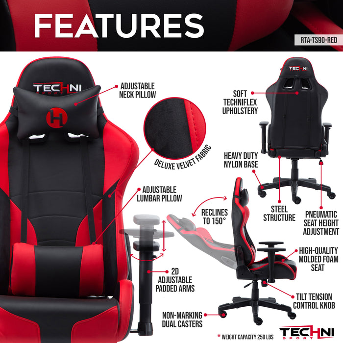 Techni Sport Office Pc Gaming Chair, Red
