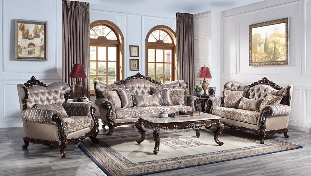 Benbek - Sofa - Fabric & Antique Oak Finish Unique Piece Furniture