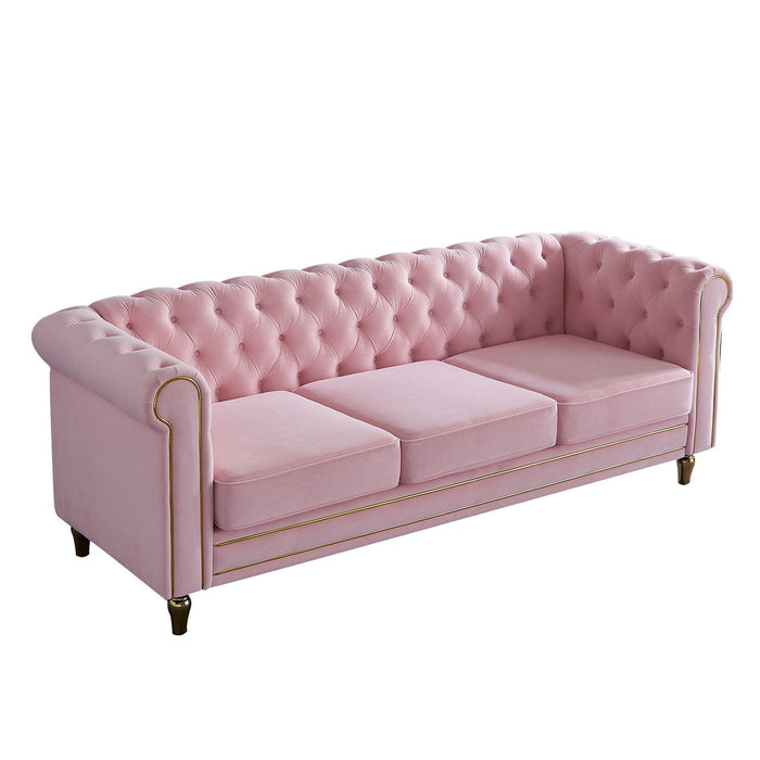 Chesterfield Velvet Sofa For Living Room Pink Color