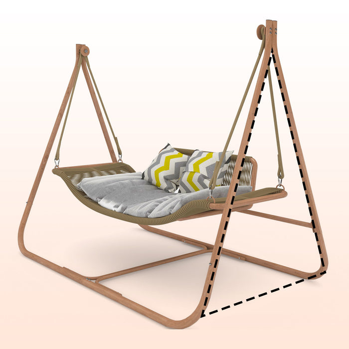 Jese Hammock Swing Chair With Stand For Indoor, Outdoor, Anti - Rust Wood - Colored Frame 570 Lbs Capacity With Cushion Oversized Double Hammock Chair For Patio Balcony Bedroom