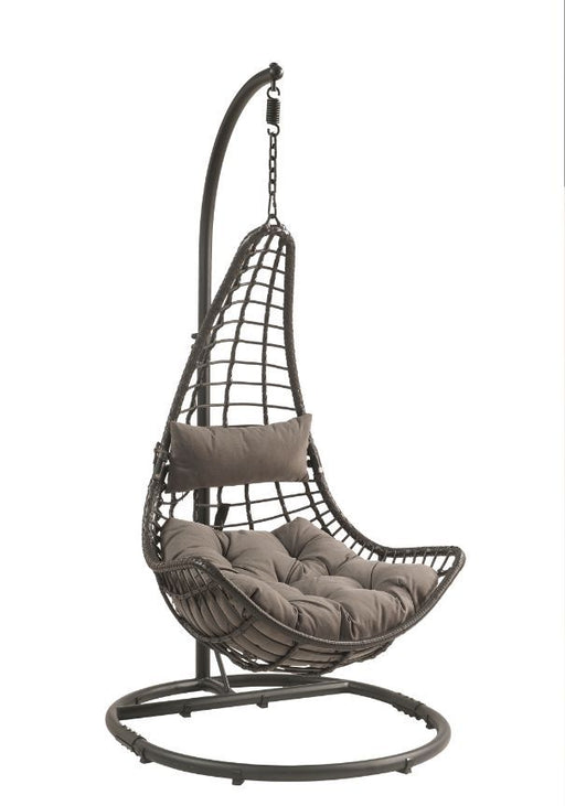 Uzae - Patio Swing Chair - Gray Fabric & Charcaol Wicker Unique Piece Furniture