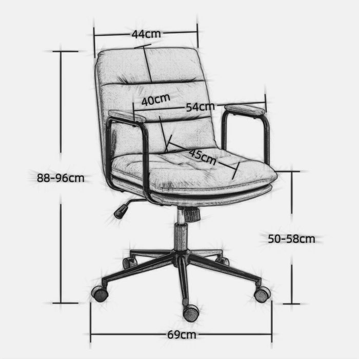 Office Chair, Mid Back Home Office Desk Task Chair With Wheels And Arms Ergonomic PU Leather Computer Rolling Swivel Chair With Padded Armrest, The Back Of The Chair Can Recline 40° (Black)