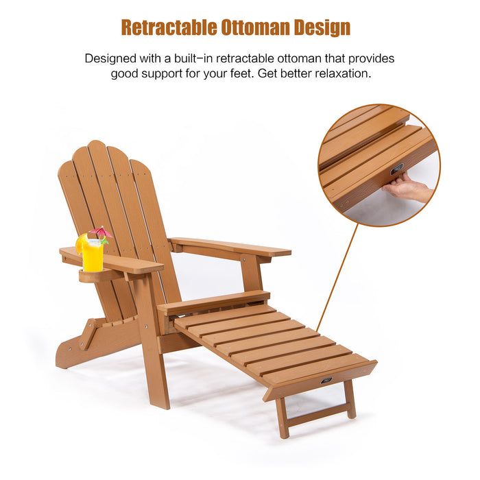 Tale Folding Adirondack Chair With Pullout Ottoman With Cup Holder, Oversized, Poly Lumber, For Patio Deck Garden, Backyard Furniture, Easy To Install, Brown. Banned From Selling On Amazon