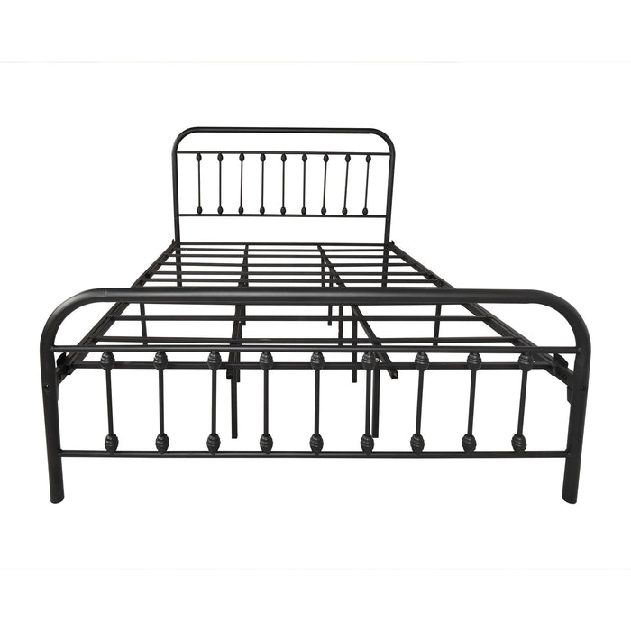 Metal Bed Frame Queen Size Platform No Box Spring Needed With Vintage Headboard And Footboard / Premium Steel Slat Support / Black