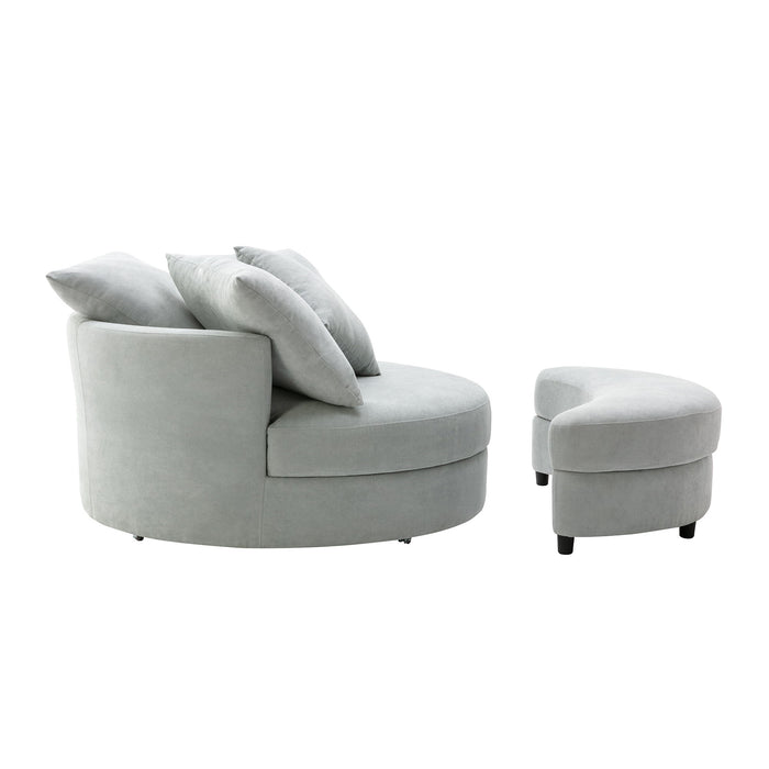 Orisfur. 360 ° Swivel Accent Barrel Chair With Storage Ottoman & 4 Pillows, Modern Linen Leisure Chair Round Accent For Living Room