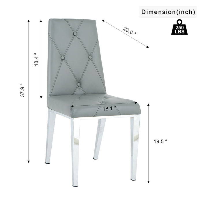 Modern Simple Light Luxury Dining Chair Home Bedroom Stool Back PU Electroplated Chair Legs (Set of 2) - Grey