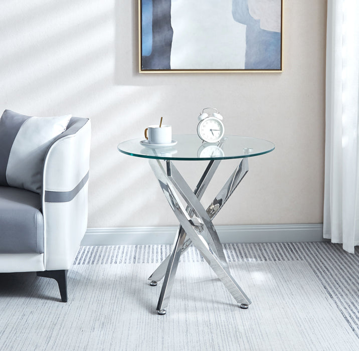 Modern Round Tempered Glass End Table With Chrome Legs - Silver