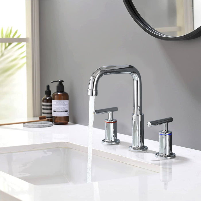 8" Widespread Double Handle Bathroom Faucet With Pop Up Drain In Chrome