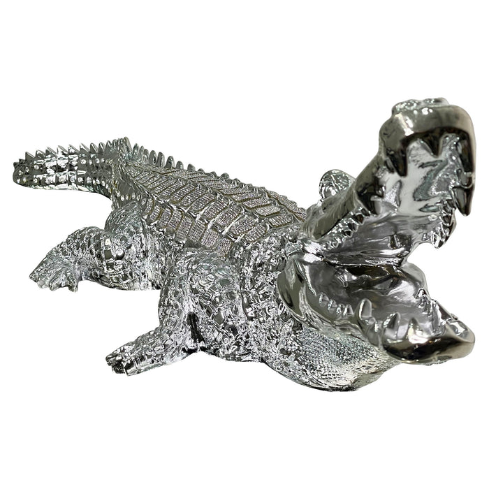 Ambrose Diamond Encrusted Chrome Plated Crocodile (34" X 10. 5"W X 9"H)