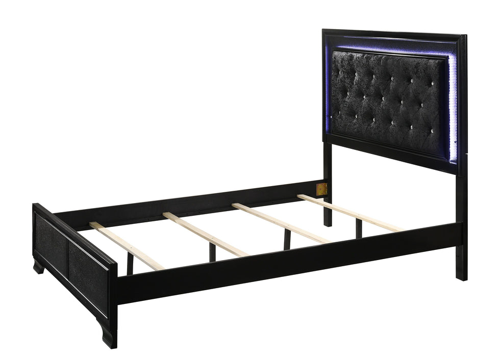 Modern Black Finish Upholstered 1 Piece Full Size Led Panel Bed Faux Diamond Tufted Bedroom Furniture