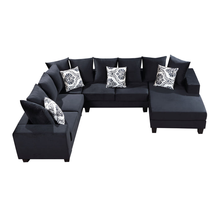 Modern U-Shape Sectional Sofa, Velvet Corner Couch With Lots Of Pillows Included, Elegant And Functional Indoor Furniture For Living Room, Apartment, Office, 2 Colors - Black