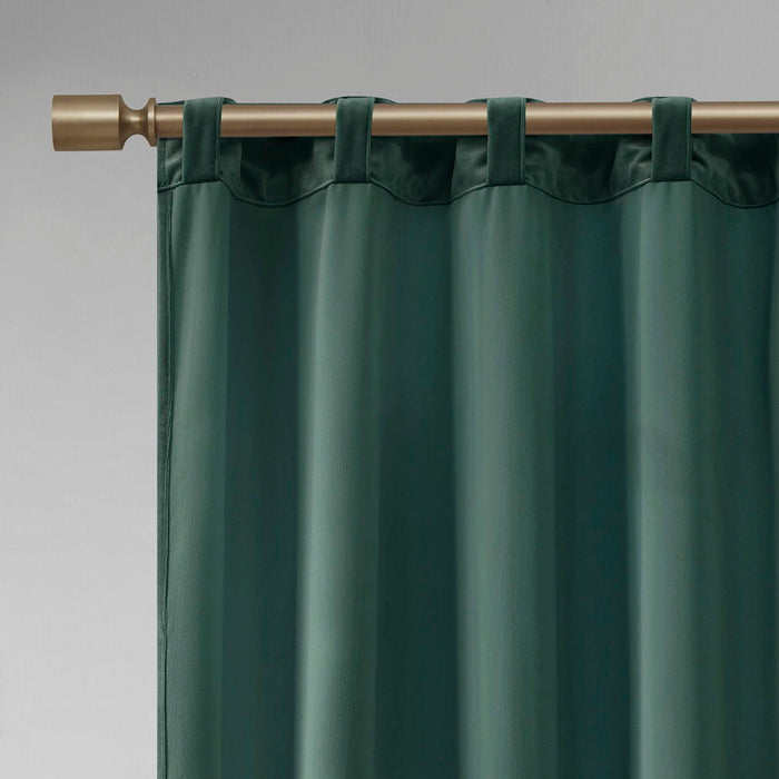 Room Darkening Poly Velvet Rod Pocket / Back Tab Curtain Panel Pair In Green