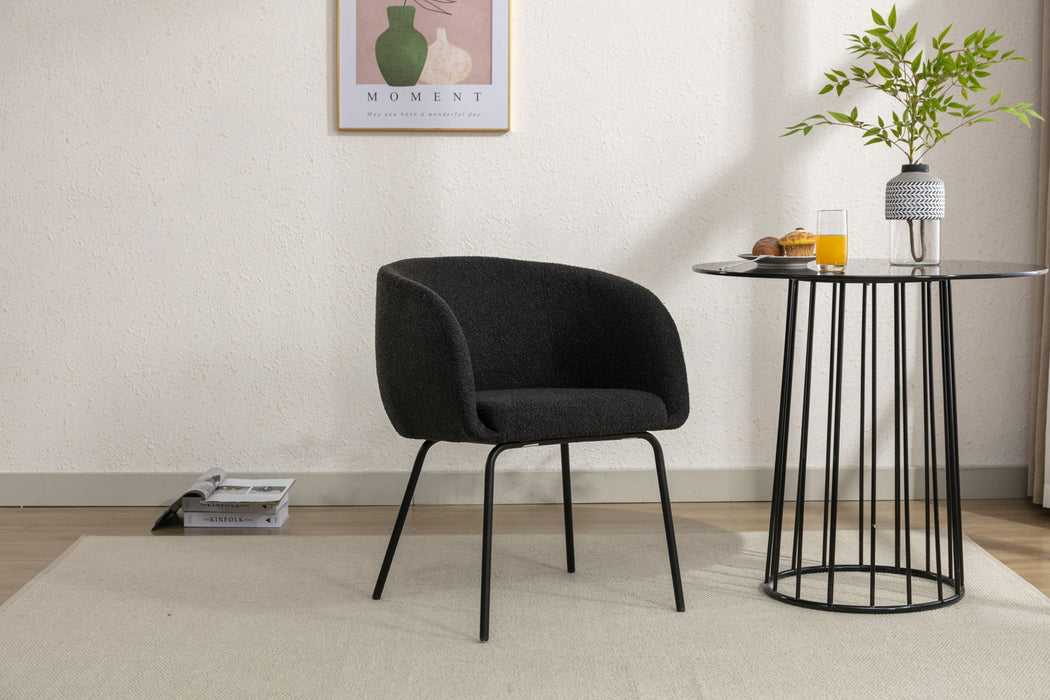 Boucle Fabric Dining Chair With Black Metal Legs - Black
