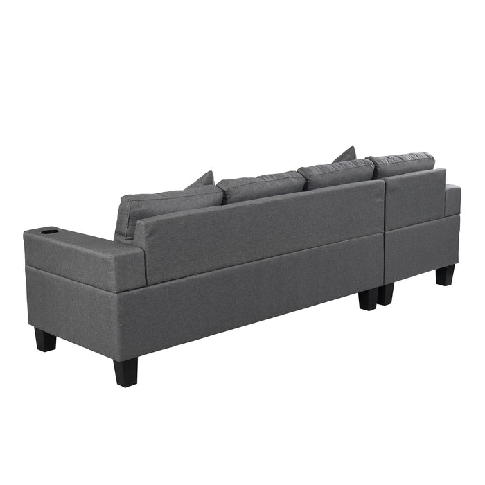 Sectional Sofa Set For Living Room With L Shape Chaise Lounge, Cup Holder And Left Or Right Hand Chaise Modern 4 Seat