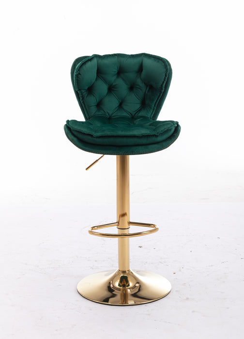 (Set of 2) Bar Stools, With Chrome Footrest And Base Swivel Height Adjustable Mechanical Lifting Velvet And Golden Leg Simple Bar Stool - Dark Green