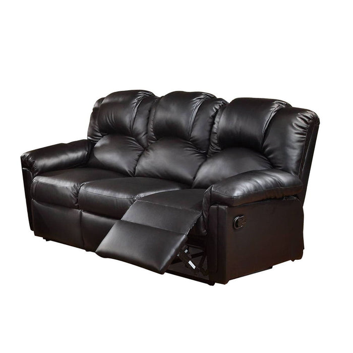 3 Seats Bonded Leather Manual Motion Reclining Sofa In Black
