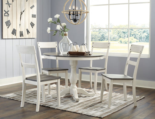 Nelling - White / Brown / Beige - 6 Pc. - Dining Room Table, 4 Side Chairs Unique Piece Furniture