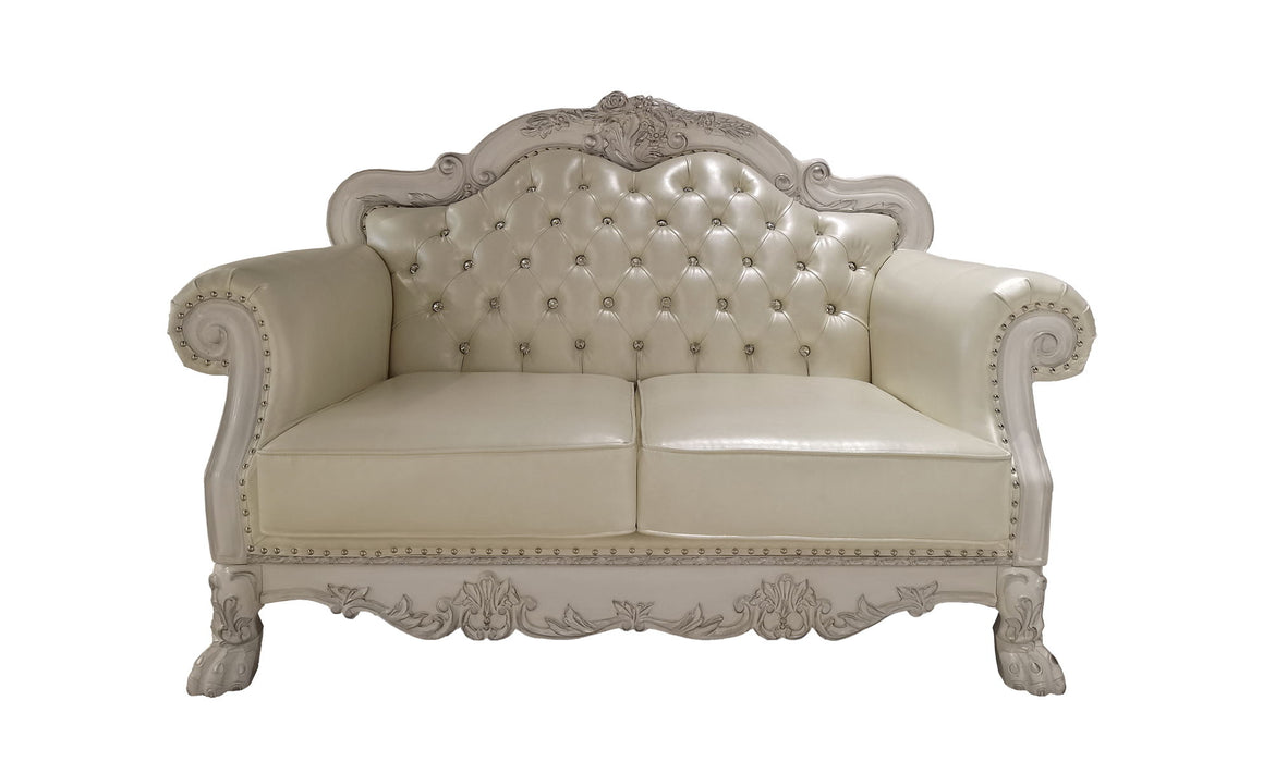 Acme Dresden Loveseat With 3 Pillows, Synthetic Leather & Bone White Finish