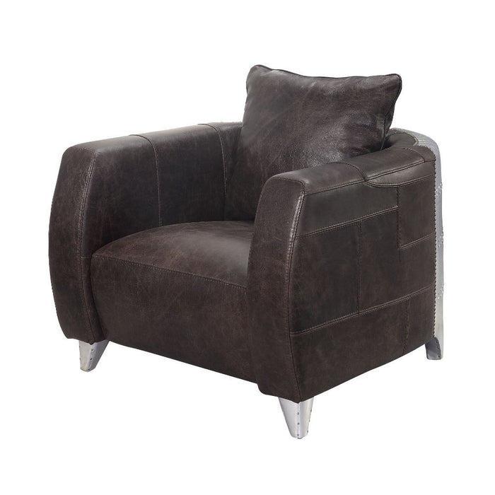 Kalona - Accent Chair - Distress Chocolate Top Grain Leather & Aluminum Unique Piece Furniture