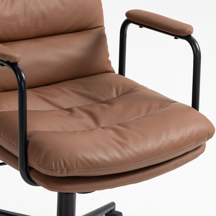 Office Chair, Mid Back Home Office Desk Task Chair With Wheels And Arms Ergonomic PU Leather Computer Rolling Swivel Chair With Padded Armrest, The Back Of The Chair Can Recline 40° (Brown)