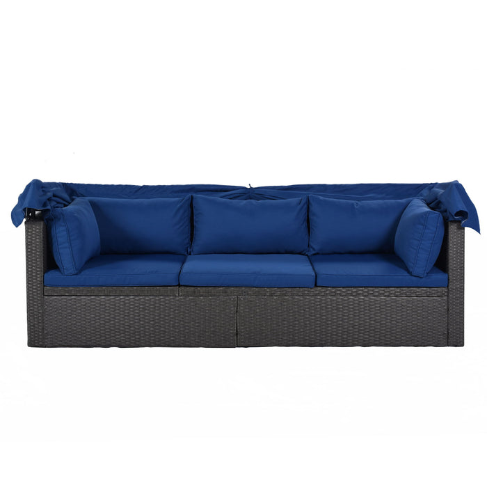 U_Style Outdoor Patio Rectangle Daybed With Retractable Canopy, Wicker Furniture Sectional Seating With Washable Cushions, Backyard