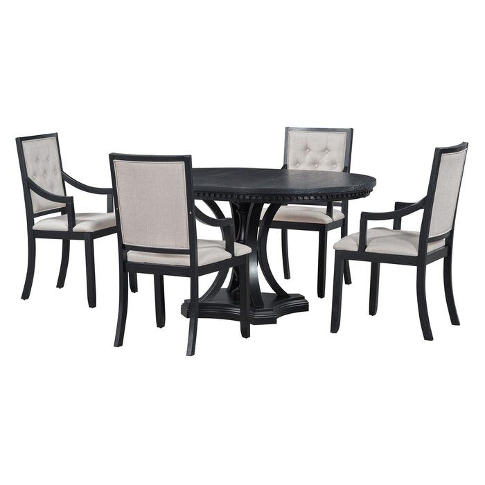 Trexm Retro 5 Piece Dining Set Extendable Round Table And 4 Chairs For Kitchen Dining Room (Black Oak)