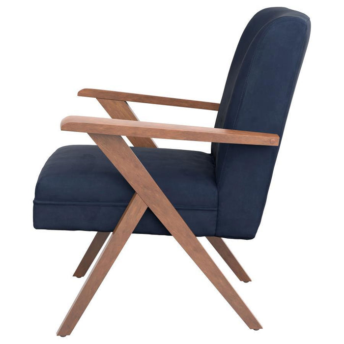 Cheryl - Wooden Arms Accent Chair - Dark Blue And Walnut Unique Piece Furniture