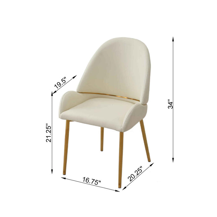 Dining Chair With PU Leather - Beige Color Metal Legs (Set of 2)