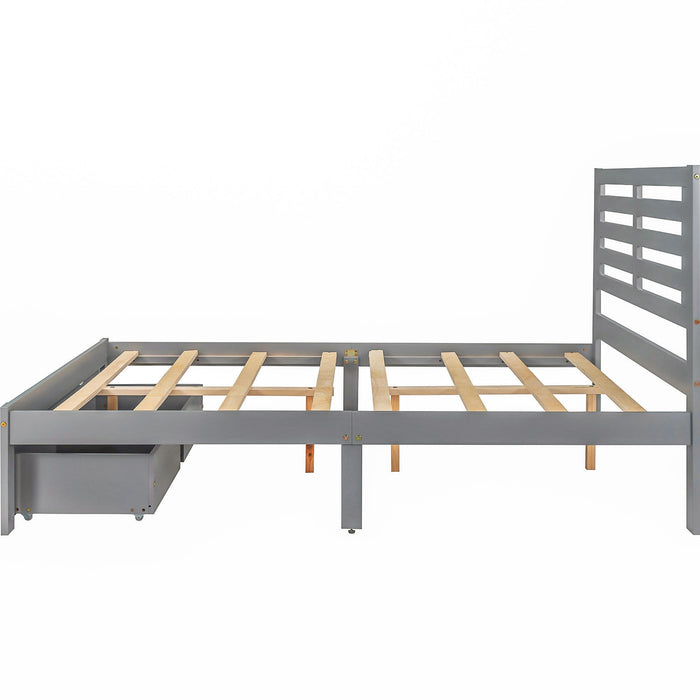 Full Size Platform Bed With Drawers, Gray