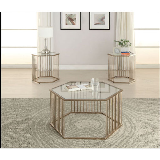 Oaklie - Coffee Table - Champagne & Clear Glass Unique Piece Furniture