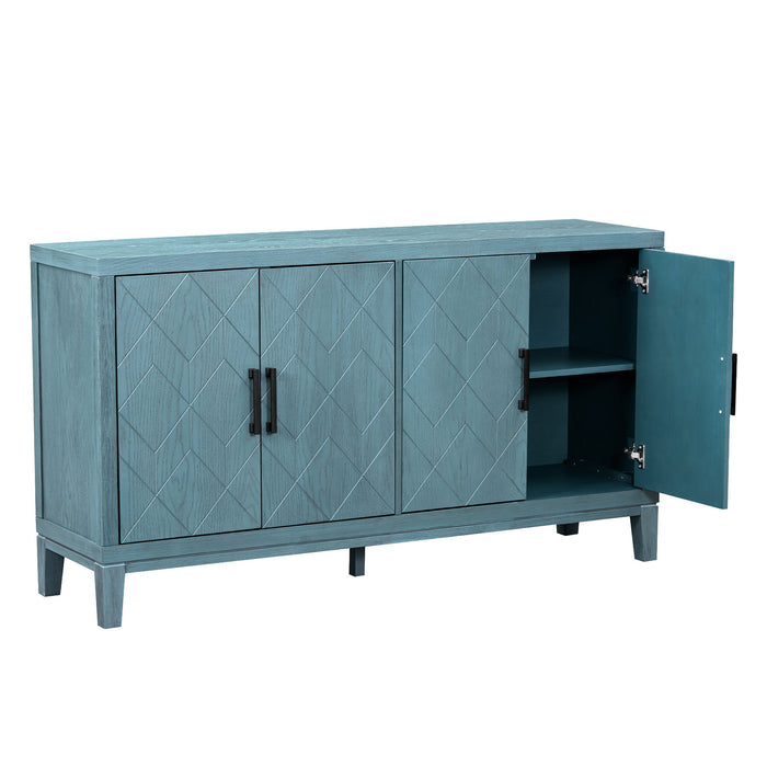 Trexm 4-Door Retro Sideboard With Adjustable Shelves, Two Large Cabinet With Long Handle, For Living Room And Dining Room (Navy)