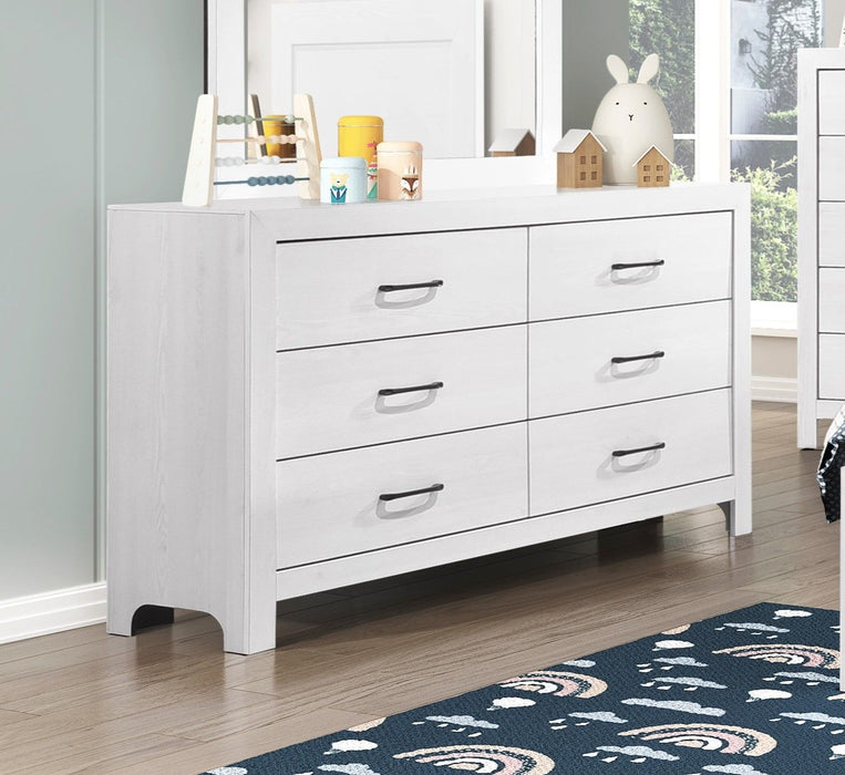 Modern White Finish 1 Piece Dresser Of 6X Drawers Black Hardware Wooden Bedroom Furniture