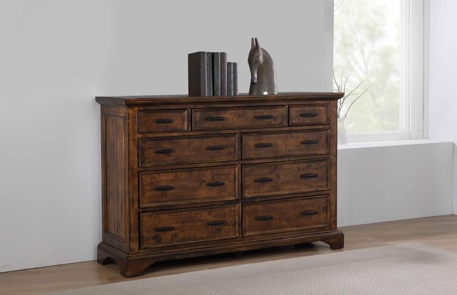 Elk Grove - 9-Drawer Dresser With Jewelry Tray - Vintage Bourbon Unique Piece Furniture