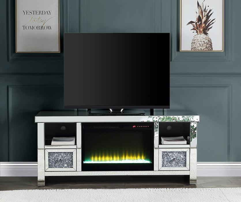 Acme Noralie - TV Stand With Fireplace Mirrored & Faux Diamonds